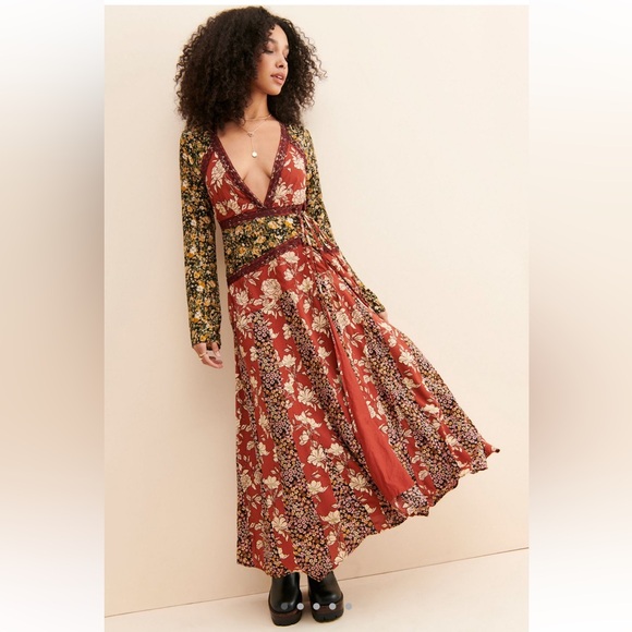 Free People Tilda Wrap Floral Long Sleeve Maxi Dress Size XS